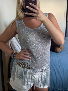 Crochet Knit Tassel Tank Coverup
